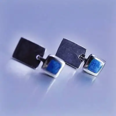 Vintage Sterling 925 Silver Handmade Earrings With Square Denim Lapis Lazuli • $27