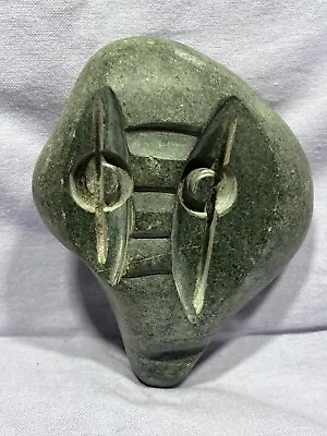 Green Stone Carved Face Outsider Art Abstract Modernist  • $24