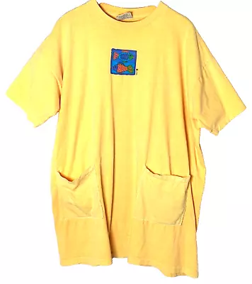 Vtg Fresh Produce Womens Yellow Long T Shirt One Size Fish Print 90s • $29.88