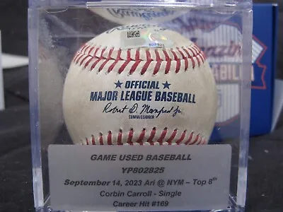 Corbin Carroll Game Used Baseball Single Hit #169 Arizona D'Backs Mets 9/14/23 • $450