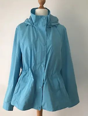 Marks & Spencer Jacket Women's Turquoise Rain Mac With Hood Size 16 • £20.99