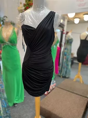 Thea Dora Black Beaded Evening Cocktail Prom Stretch Dress Size 14 • $120