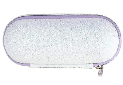 Clinique White Textured Glitter Sonic Brush Cosmetic Makeup Travel Bag Zipper • $8.95
