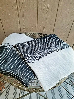 2 New - Other IKEA NÄSSELMAL Throw Pillow White Black Woven 20 X 20 COVERS Cases • £23.35