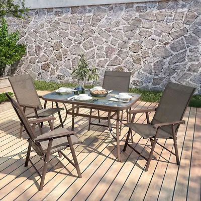 2/4/6 Seater Brown Bistro Set Garden Patio Furniture Table Chairs W/Parasol Hole • £79.95
