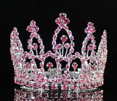 Mini Pink Rhinestone Full Hair Crown Tiara Party Bridal Jewelry Prom M279pink • $11.99