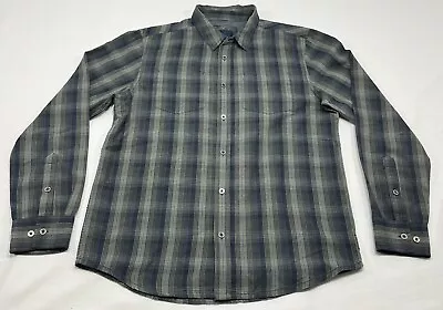 Prana Mens Shirt Brown Blue Beige Medium Organic Cotton Blend Flannel Button Up • $24.90