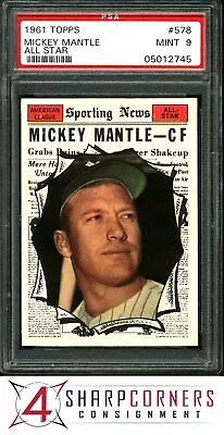 1961 Topps All Star #578 Mickey Mantle Yankees Hof Psa 9 • $3602