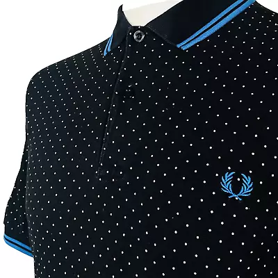£5.51 • Buy Fred Perry Polka Dot Tipped Polo - Black - Size L - Ska Mod 60s Casuals Scooter