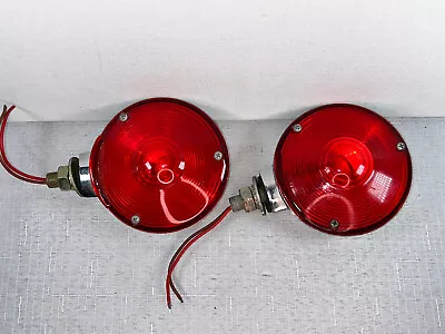 Vtg Taillights Truck Bus Trailer Chrome Signal Lamp Light Assembly Pair 12-Volt • $37