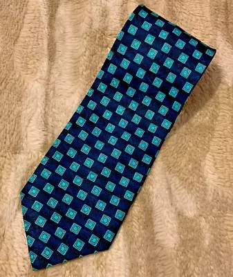 Conte Di Milano 100% Silk Necktie Made In Italy Blue Green Gray Geometric 56 X4  • $11.65