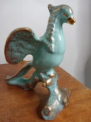 $49.99 • Buy Vintage MCM Turquoise Gold Accents Ceramic Peacock Quetzal Figure Figurine