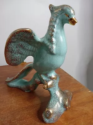 $49.99 • Buy Vintage MCM Turquoise Gold Accents Ceramic Peacock Quetzal Figure Figurine