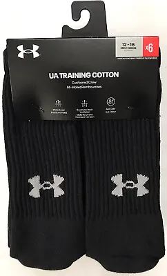 Under Armour 6 Pair Men's XL Training Cotton Cushioned Crew Socks Black 12-16 • $21.99