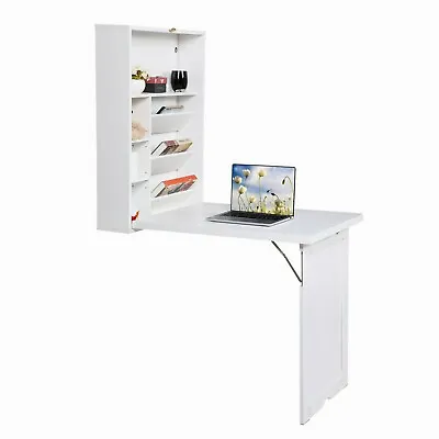 Wall Mounted Writing Table Wood Folding Floating Computer Desk Storage Home • $96.99