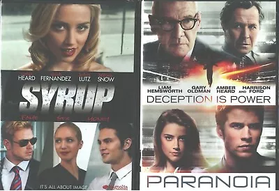 AMBER HEARD DOUBLE: Paranoia+ Syrup- Liam Hemsworth+ Kellan Lutz- NEW 2 DVD • £43.82