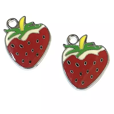 £3.29 • Buy Charm Pendants 10 Pcs Enamel Strawberry Fruits Jewellery Making Charms - A0097