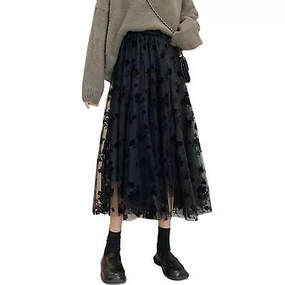 Women Skirt Soft Breathable Floral Pattern Pleated Vintage Mid-length Dress • $23.99