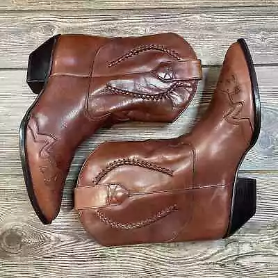 Company 9 Brown Leather SZ 11 Cowboy Cowgirl Western Boots Braid C101933 • $69