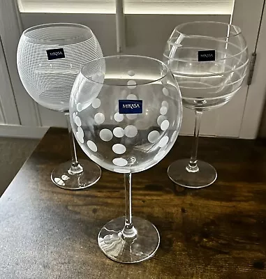 NWT Set Of 3 Mikasa Cheers Etched Balloon Wine Glasses Goblets 9  • $33.99