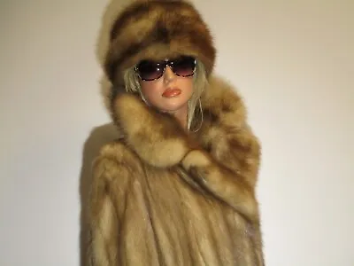 Vintage Stone Marten Sable Fur Coat & Hat Sz S-M Mob Boss Wife • $1200
