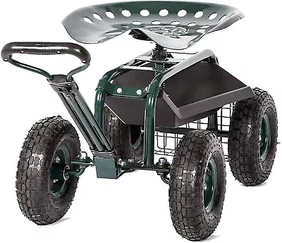 Garden Cart Rolling Work Seat W/Tool Tray Adjustable Swivel Seat Yard Scooter • $99.99