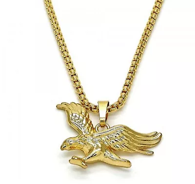 Men 9ct Gold GF Chunky Eagle  Pendant 30 Inch Necklace  JS155 • £45.99