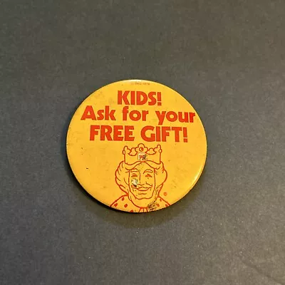 Burger King 1979 Kids Free Gift Fast Food 70s Vintage Pin Button Pinback • $15