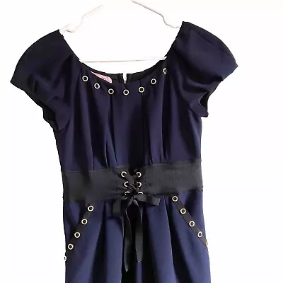 Phoebe Couture Faux Corset Belt Puff Sleeves Knee Length Sheath Dress. Size 2 • £28.93
