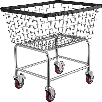 VEVOR Commercial Wire Laundry Basket Cart 2.5 Bushel 22''x27''x27.5''4'' Wheels • $104.99