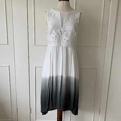 £30 • Buy Mint Velvet Ombre Monochrome Lace High Low Hem Dress Size 8
