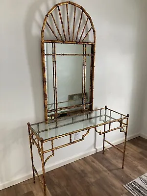 Vintage Labarge Brass Faux Bamboo Mirror (authentic) And Labarge Style Table • $1200