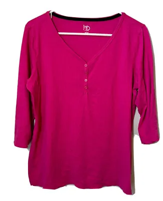 New Directions Intimates Henley Top Pink Size Large L 3/4 Sleeve Shirt Lounge • $4