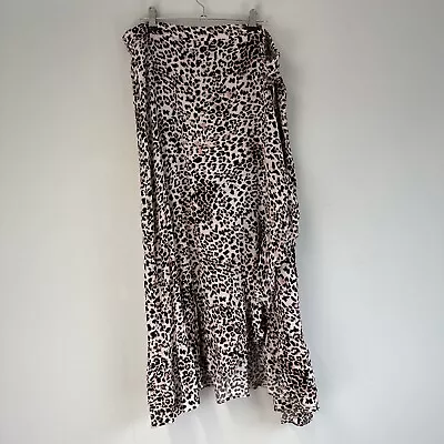 JOHN LEWIS And/Or Pink Leopard Print Frill Detail Faux Wrap Skirt UK20 RRP£59 • $33.51