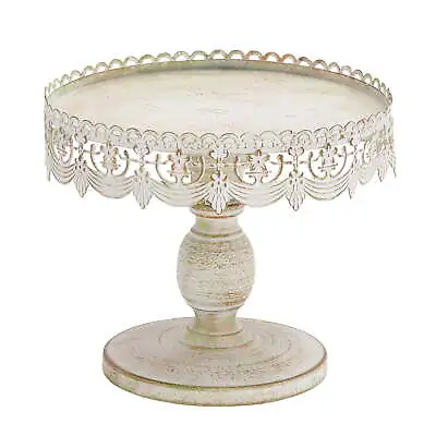 10  X 9 Inch White Metal Cake Stand With Lace Inspired Edge 1-Piece • $28.51