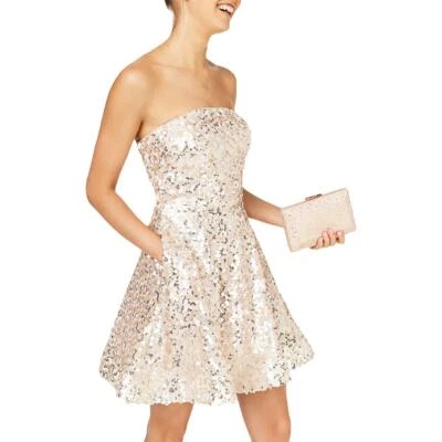$13.19 • Buy Crystal Doll Womens Sequined Strapless Party Fit & Flare Dress Juniors BHFO 5653