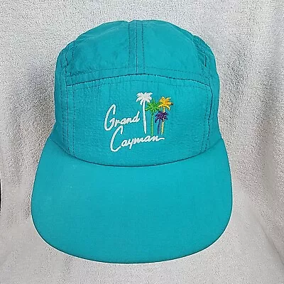 Vintage Grand Cayman Hat Cap Turquoise Adjustable Strap 5 Panel SpellOut Logo  • $11.97