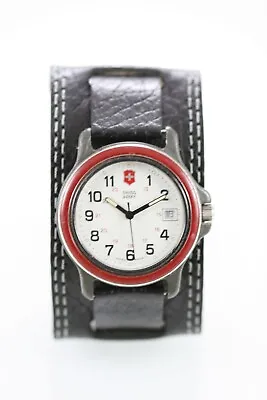 Swiss Army Men Watch 24hr Date Black Leather Stainless Battery 166ft Gray Quartz • $88.41