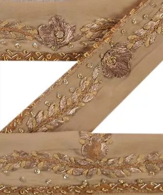 Sanskriti Vintage 1 Yd Sari Border/Trim Pale Cream Craft Hand Beaded Sewing Lace • $9.99