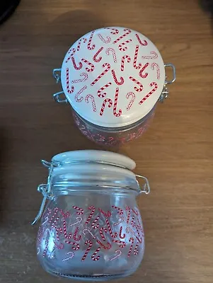 Candy Cane Glass Jars X2 • £4