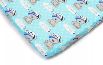 £6.49 • Buy FITTED SHEET FOR COT Bed Bedside Crib Mattress Cover Boy Aqua Blue Teddy