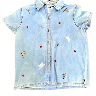 Vintage Victoria Jones Women's Denim Button-Up Shirt Size 1X Americana 4th July • $14.99