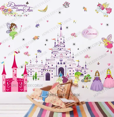 Princess Castle Fairy Unicorn Girls Wall Decals Stickers Children Kids Art Decor • £6.99