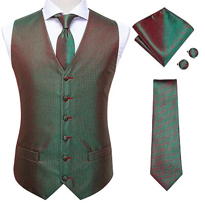 Mens Gold Blue Red Paisley Dress Vest Neck Tie Hankie Set Suit Tuxedo Waistcoat • $16.99