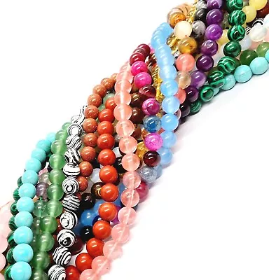 SEMI PRECIOUS GEMSTONE BEADS JEWELLERY MAKING ROUND NATURAL STONE 4/6/8/10mm • £5.49