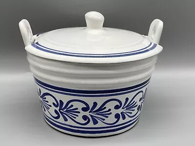 Varoslodi Majolika Hungary White & Blue Redware Dish Lid Butter Sugar Salt • $12.99