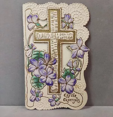 Vintage Embossed Religious Easter Card 1930s Cross With Flowers Un-Used  • $7.65