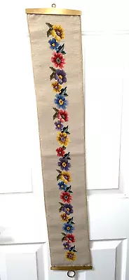Exquisite Vintage Floral Needlepoint Bell Pull With Brass Hardware - 38” Long • $14.50