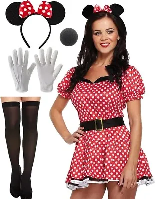 Adult Women Polka Ladies Minnie Mouse Fancy Dress Hen Night Party Costumes Kit • £4.98