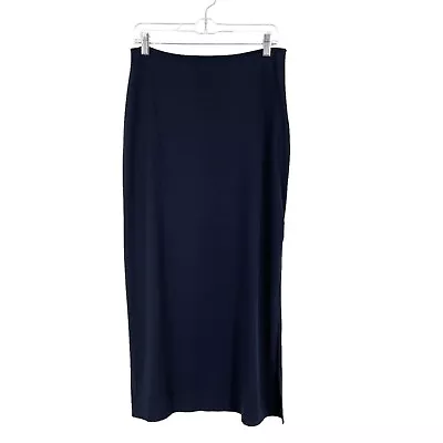Moschino Navy Maxi Skirt Jersey Stretch Knit Side Slits Made In Italy IT46/US12 • $74.99
